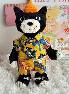 25周年吉利猫玩偶着替猫老板原创夏威夷风格衬衣黑猫套装