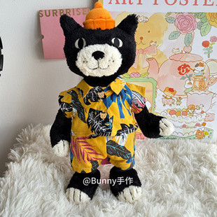 25周年吉利猫玩偶着替猫老板原创夏威夷风格 衬衣黑猫套装