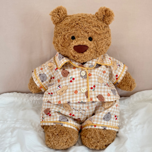 巴塞罗熊巴纳布斯猪海盗狗可爱睡衣套装 可爱格子睡衣翻领居家睡衣