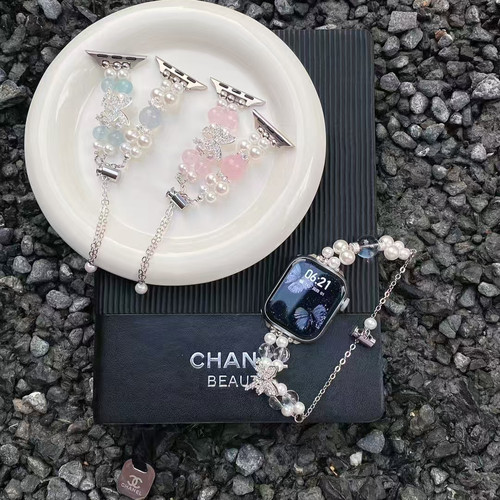 适用s10苹果手表带蝴蝶水晶珍珠