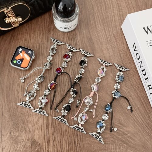 iwatch表带山茶花拼极光钻链小众