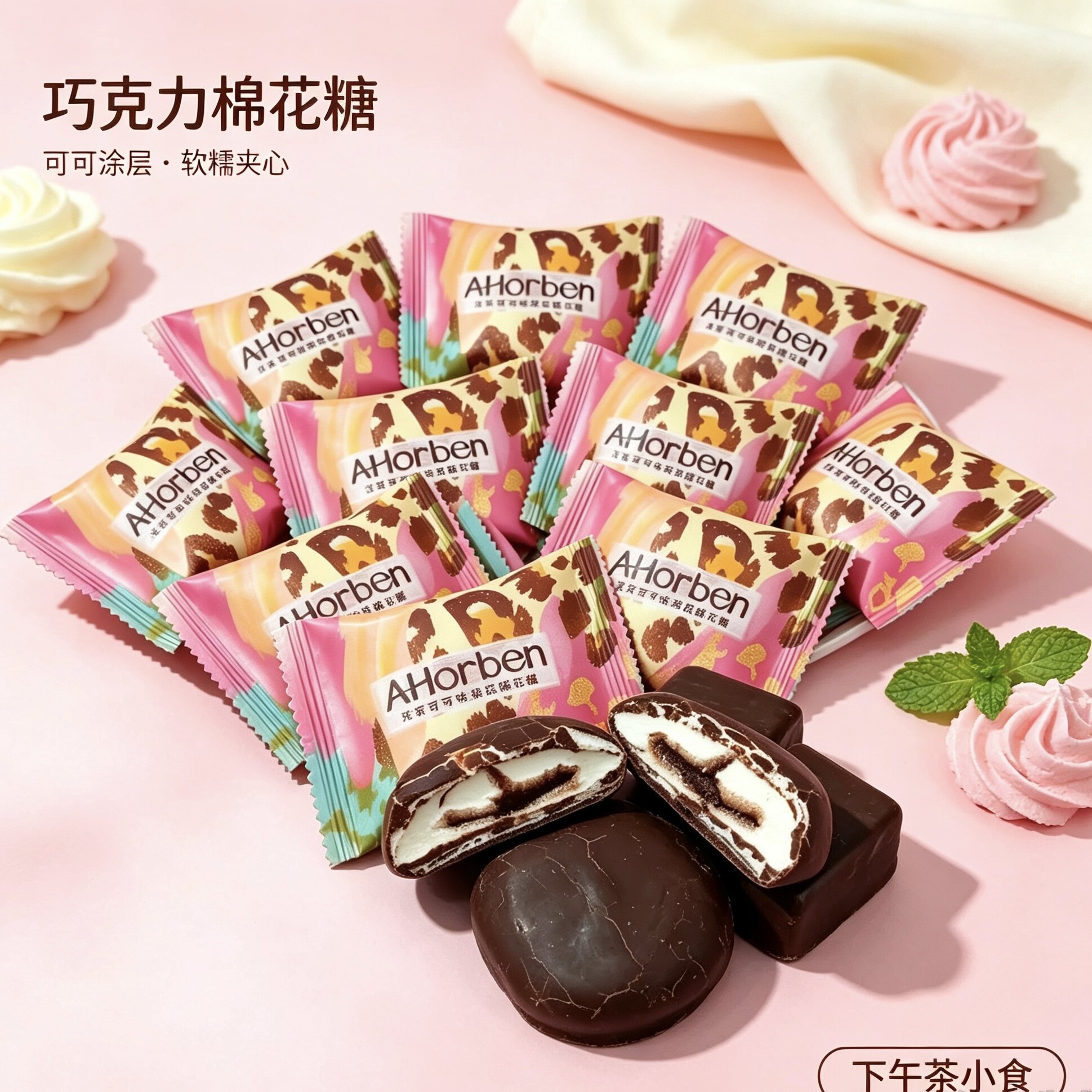 巧斐尔奥赫本浅茉可可味涂层棉花糖代可可脂巧克力结婚喜糖散装