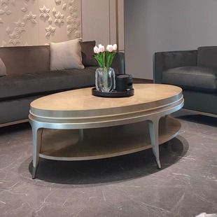 玖柒工坊美克聚焦咖啡桌美家美式简约轻奢实木桦木拼花茶几可定制