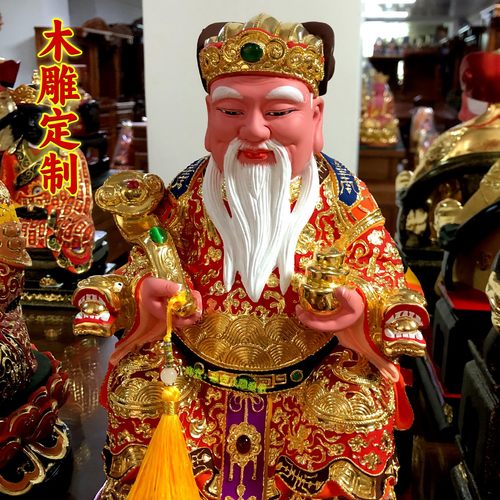 香樟木景泰蓝土地公神像彩绘福德正神家用大伯公惠安张板实木精雕