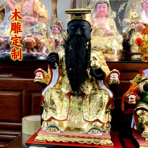 木雕祖师神像定制黑面拿鞭香樟木雕雕像精雕手工贴金12寸定制