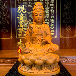 香樟木闽南三宝神像 实木锦雕二度上色 观音土地关公整套居家供奉
