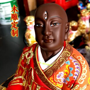香樟木雕九天降主龙树王唐彩贴金佛像精工手工彩绘木雕像定制