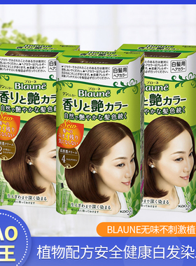 日本无氨艳彩KAO/花王不刺激遮盖白发染发剂膏纯植物配方自然黑色