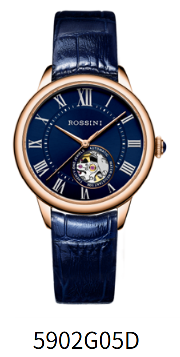 罗西尼表35周年回馈纪念款5902G05D蓝爵系列特价镂空自动机械女表