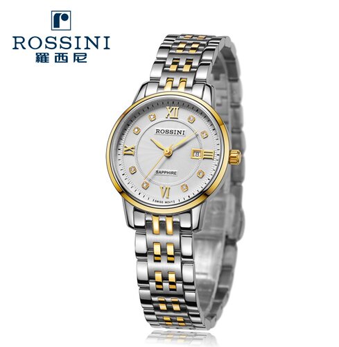 罗西尼表SR5530T01A间金真钻超薄日历女表原厂正品全国联保