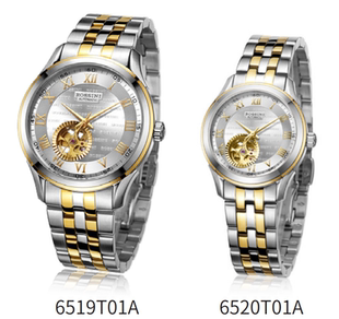 原厂ROSSINI罗西尼6519 6520T01A间18K金自动机械情侣表全国联保