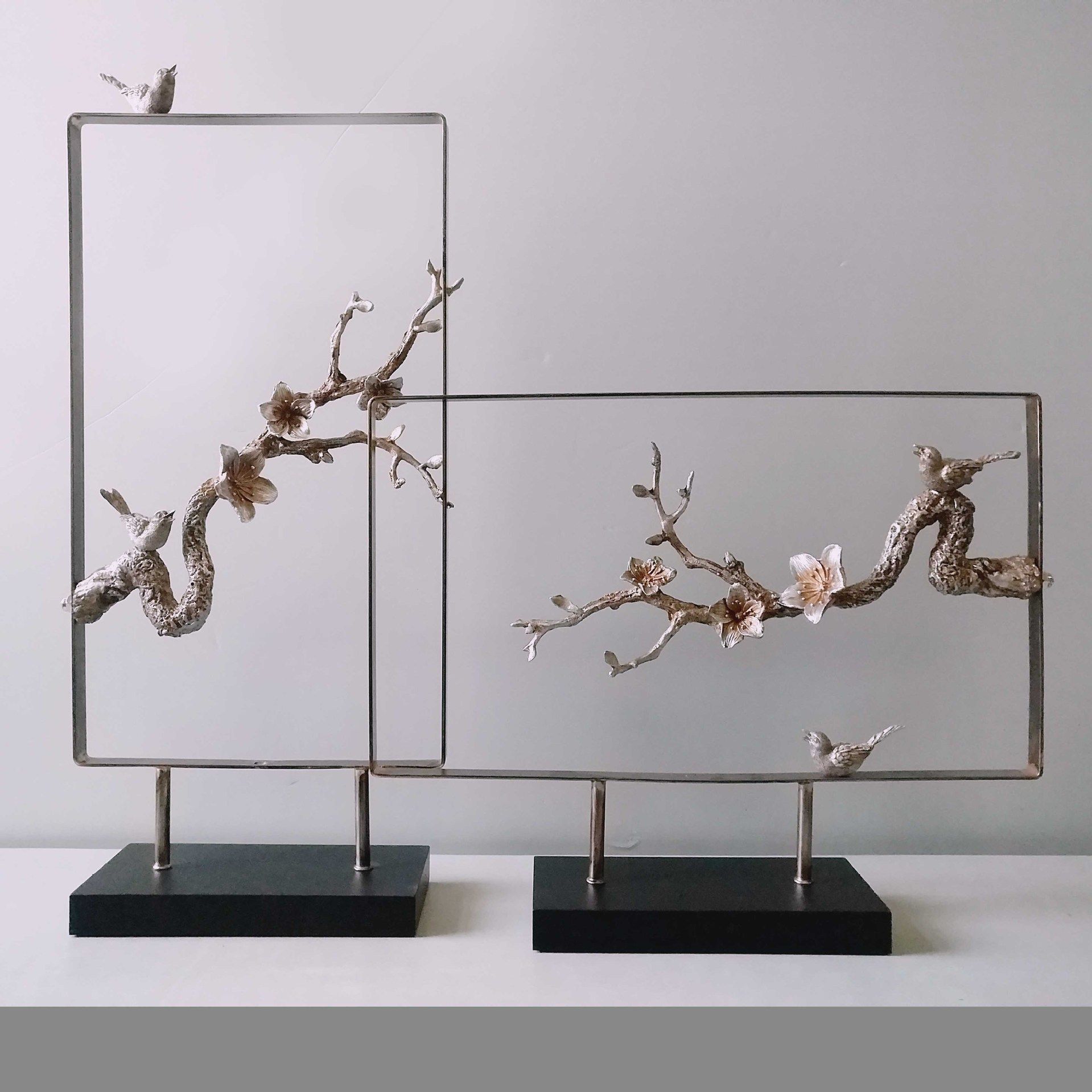 铁艺工艺品喜鹊登枝新中式铁艺玄关喜鹊登枝摆件家居