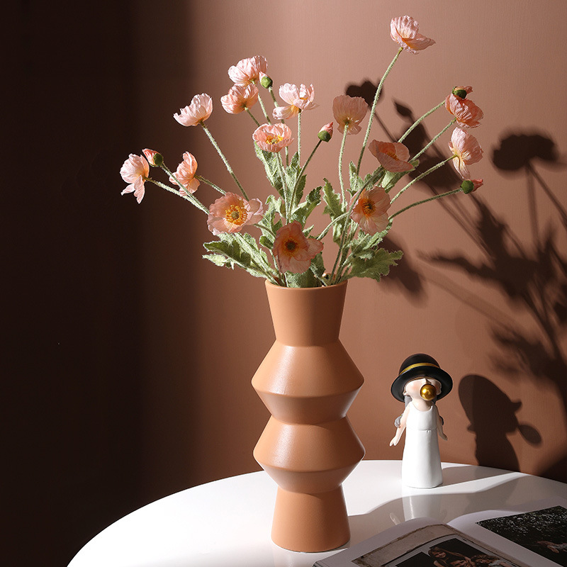 现代简约创意欧式圆口莫兰迪色陶瓷花瓶摆件客厅插花餐桌面装饰品