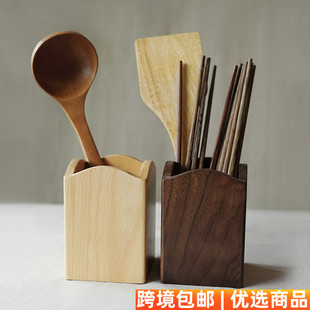 木质筷子筒餐厅家用沥水9x13cm 桌面收纳桶笔筒北美黑胡桃大号日式