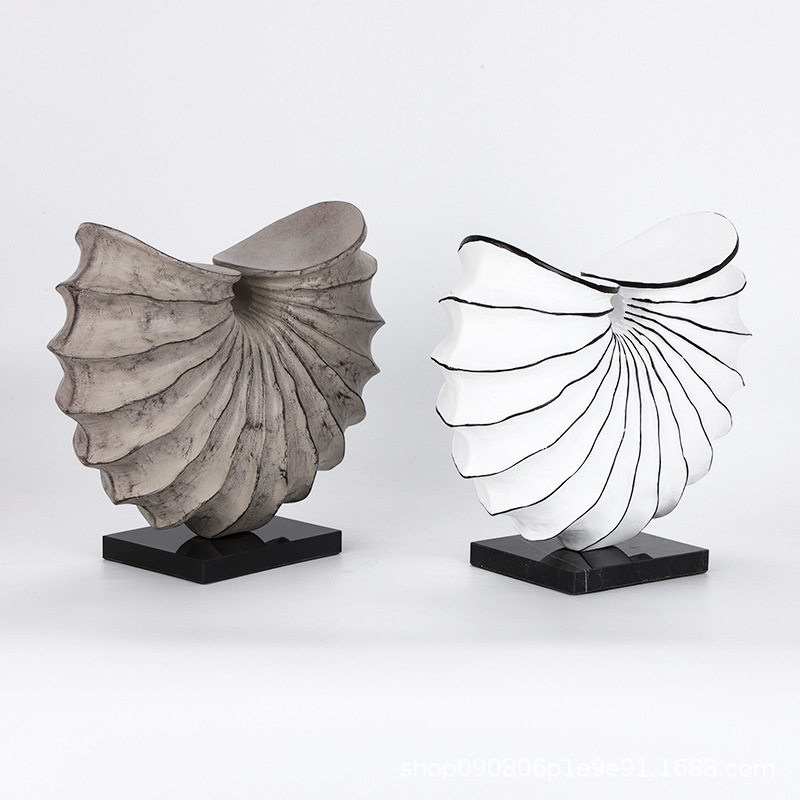 新中式抽象艺术树脂海螺造型摆件样板房售楼处电视柜软装玄关摆设