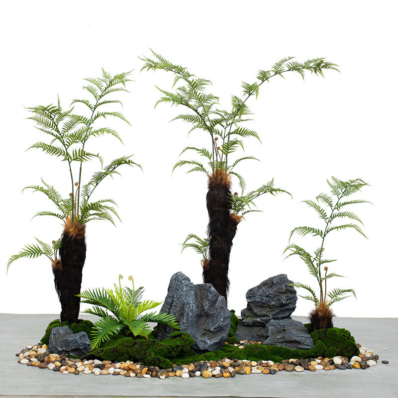 仿真绿植造景金丝猴阙禅意蕨类植物金毛狗盆栽橱窗落地装饰摆件