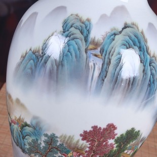 陶瓷花瓶釉上彩粉彩山水观音瓶现代家居柜台插花陶瓷摆设