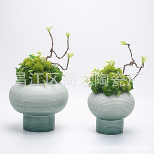 新品 饰插花盆 复古花器茶桌装 手工素烧陶瓷禅意花瓶茶室摆件新中式