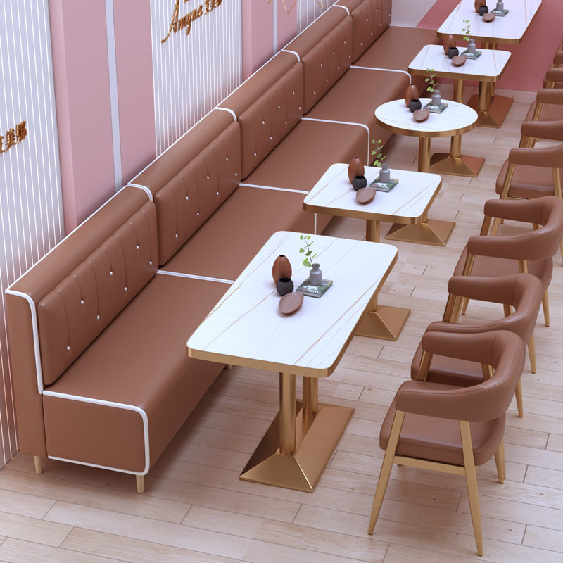 商务双人卡座沙发小吃甜品西餐饮饭店汉堡咖啡奶茶店桌椅组合