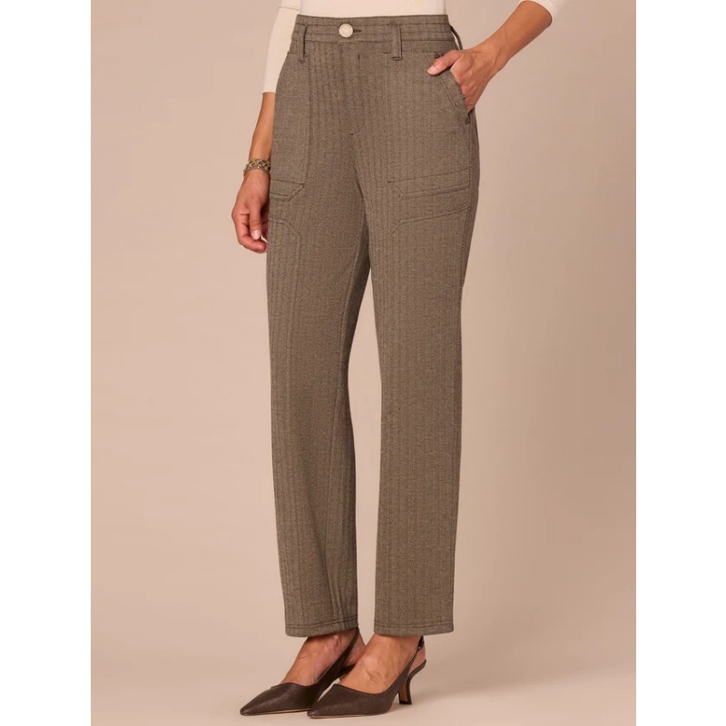 松紧腰口袋细条纹直筒休闲裤