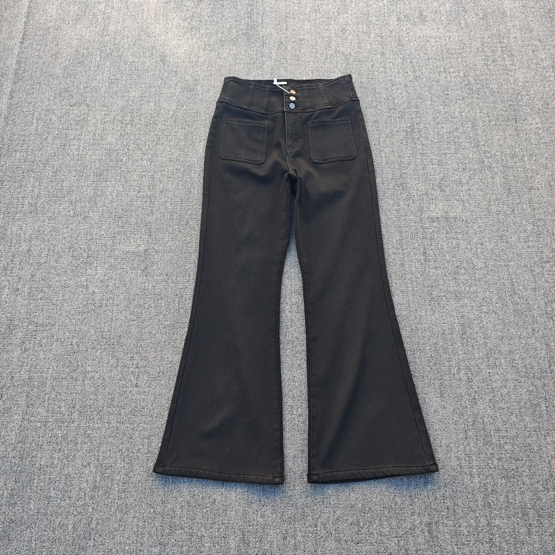 微喇叭加绒棉弹力牛仔裤保暖