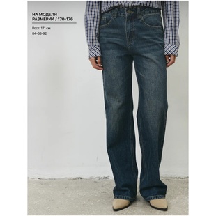 显瘦简约厚实宽松直筒加长裤 秋冬ANN厚款 高腰棉质洗水纹牛仔裤