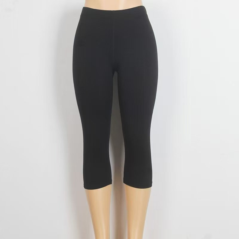 春夏松紧腰大码高腰弹力打底裤女七分裤夏季薄款百搭弹力瑜伽女裤