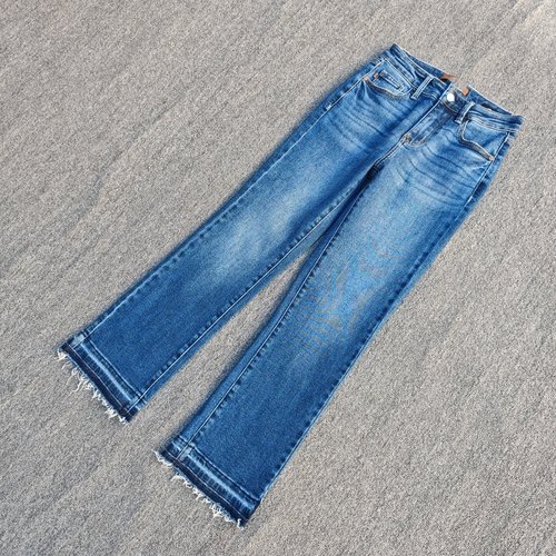 美单春秋冬高腰厚实毛边牛仔裤