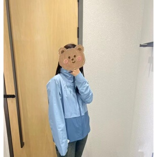 百搭防风防晒拼色携带轻便户外休闲软壳连帽薄外套女 高货春秋款