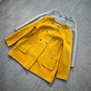 英国单圆领双面呢外套中长款羊毛大衣外穿时尚上衣复古毛呢外套