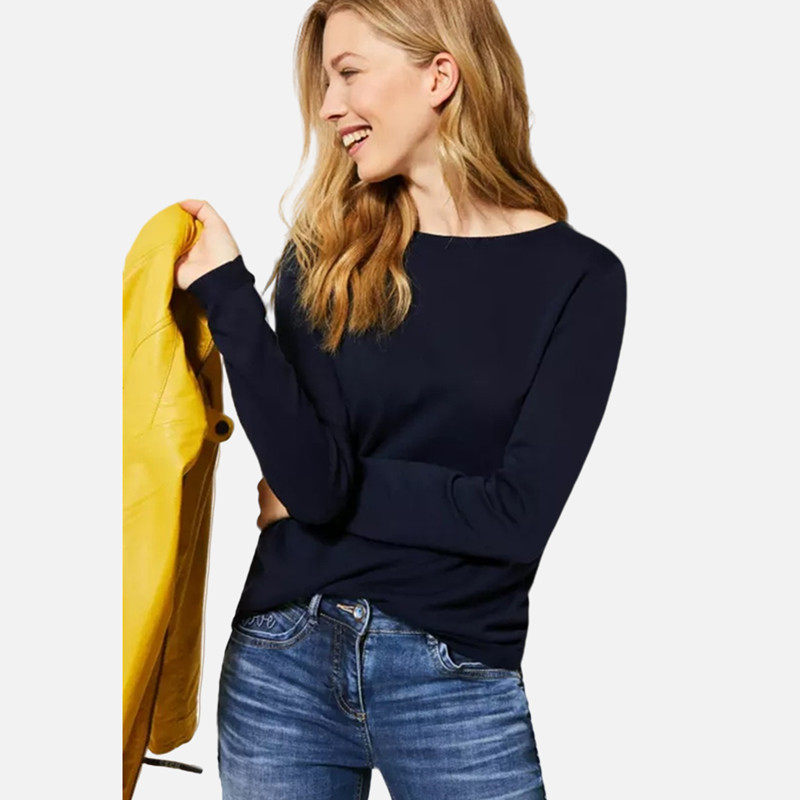 棉弹力套头圆领钻头针织衫