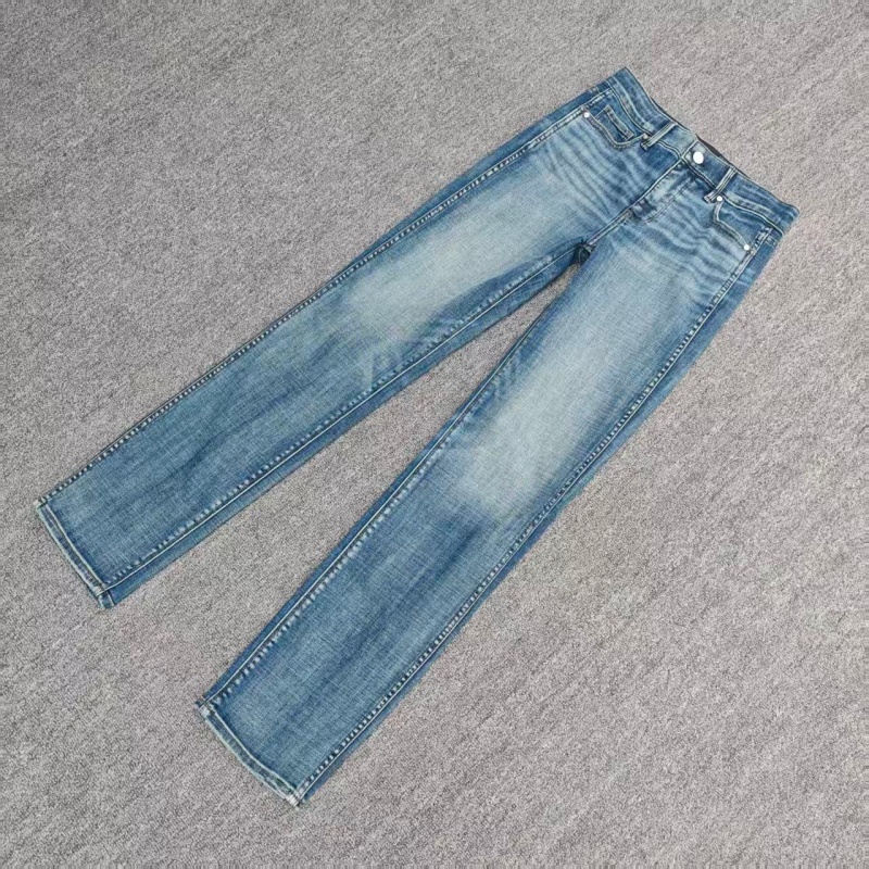 猫须水洗磨白高腰弹力修身直筒裤