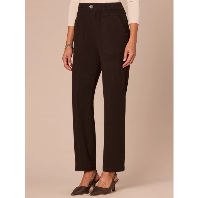 松紧腰口袋细条纹直筒休闲裤