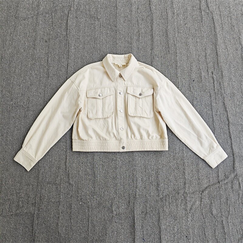 欧美春秋新品纯棉翻领小个牛仔外套修身显瘦宽松大码百搭夹克上衣