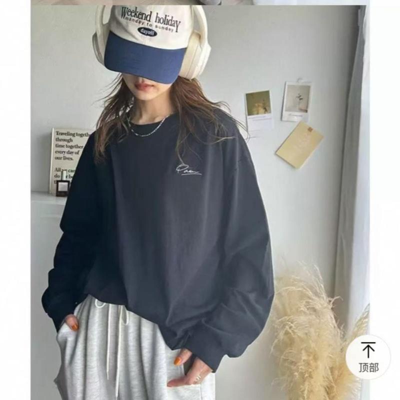 长袖宽松慵懒常规百搭遮肉T恤女图片