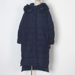 秋冬加厚秋冬棉服女中长款休闲保暖棉衣毛领防风连帽茧型宽松长款