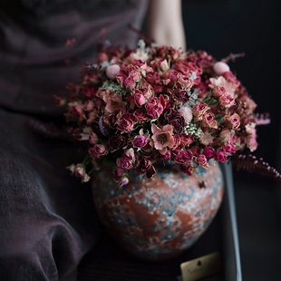 多头小玫瑰天然干花真花复古瓶插花装饰上海花店同城速递思南香山