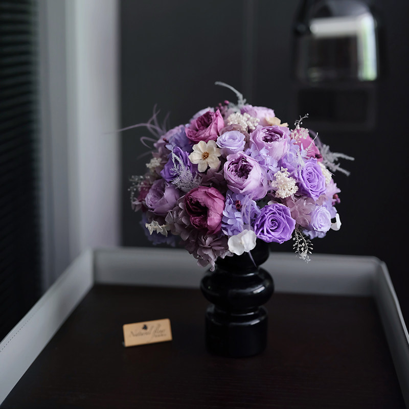 奥斯汀永生紫玫瑰瓶花婚礼纪念求婚装饰摆件花店同城配送思南香山