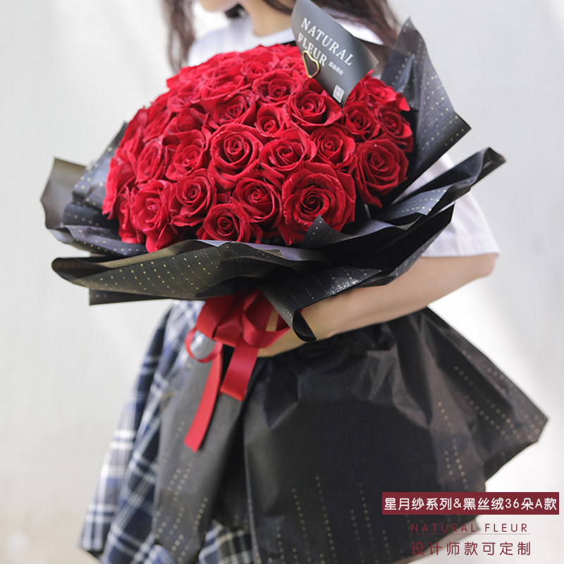 红玫瑰花束生日送女朋友36朵鲜花速递上海花店同城送花思南香山