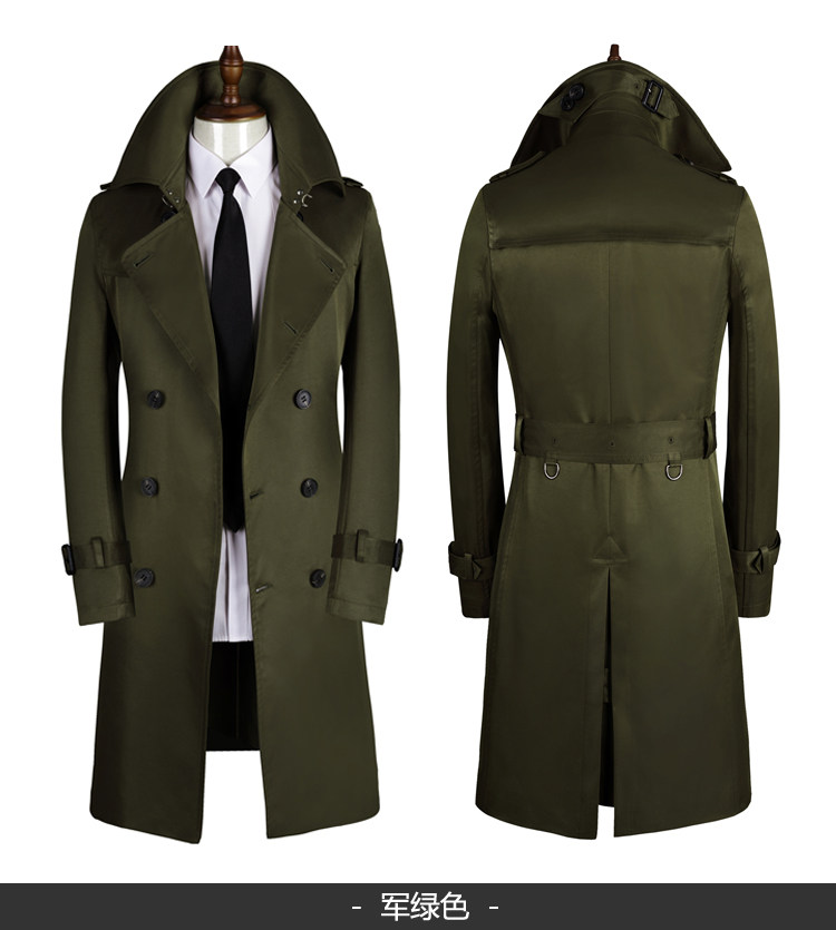 秋冬新款 欧美风格商务休闲修身中长款双排扣男士风衣外套