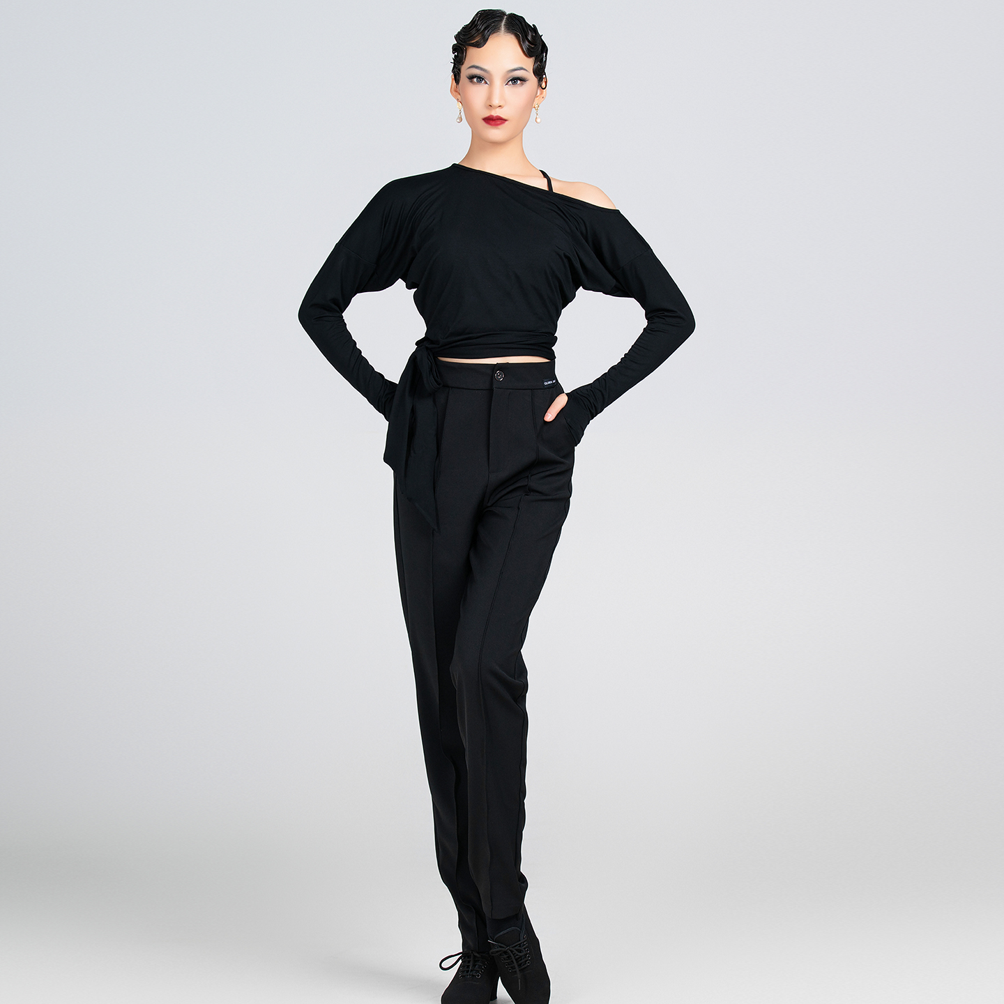 歌瑞亚拉丁舞服蝙蝠袖长袖漏肩