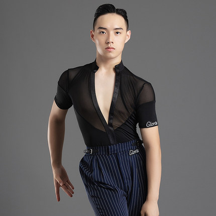 歌瑞亚拉丁舞练功服上衣男成人演出训练服短袖T恤考级服511