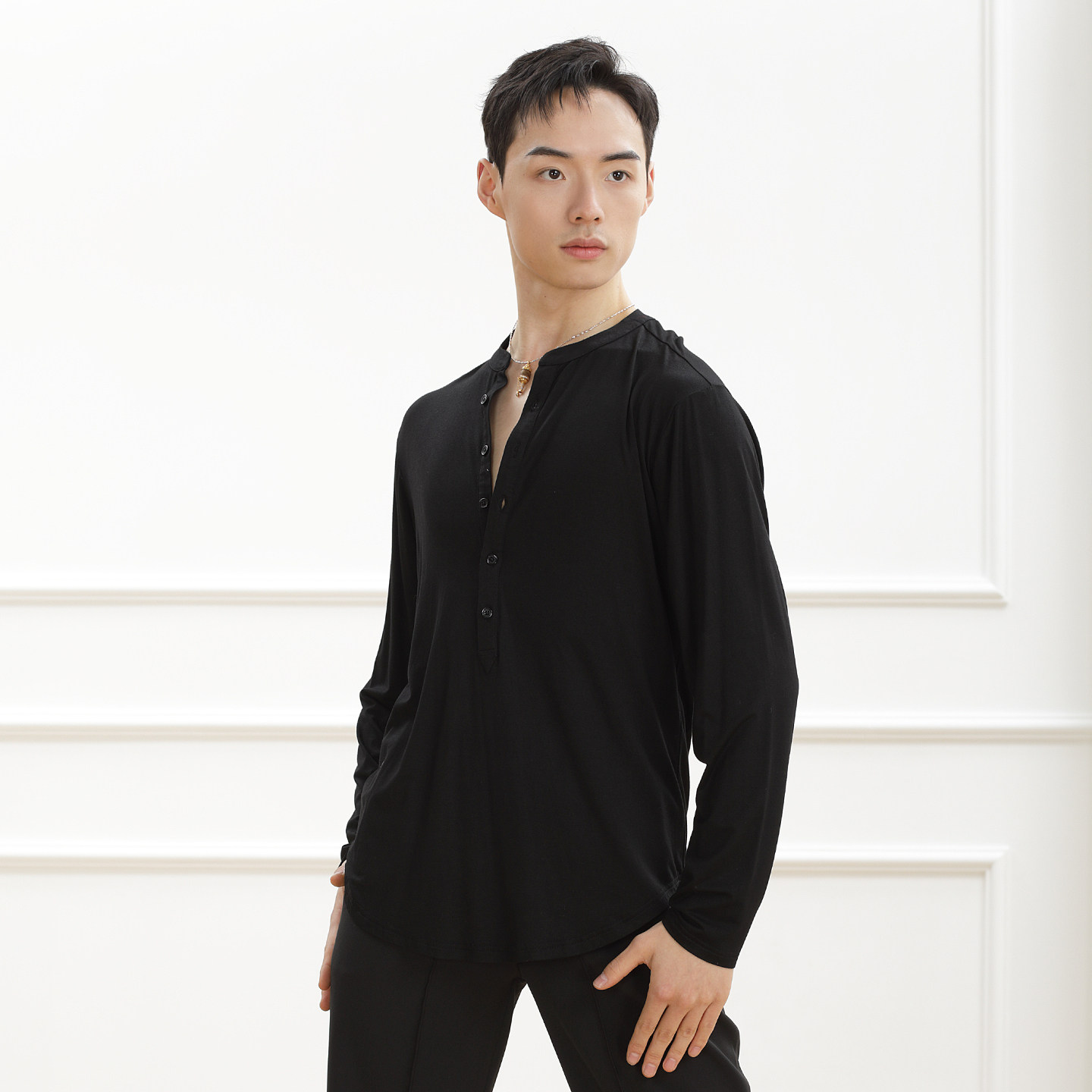 歌瑞亚拉丁舞服男成人秋新圆领系扣长袖训练习表演出服CR560