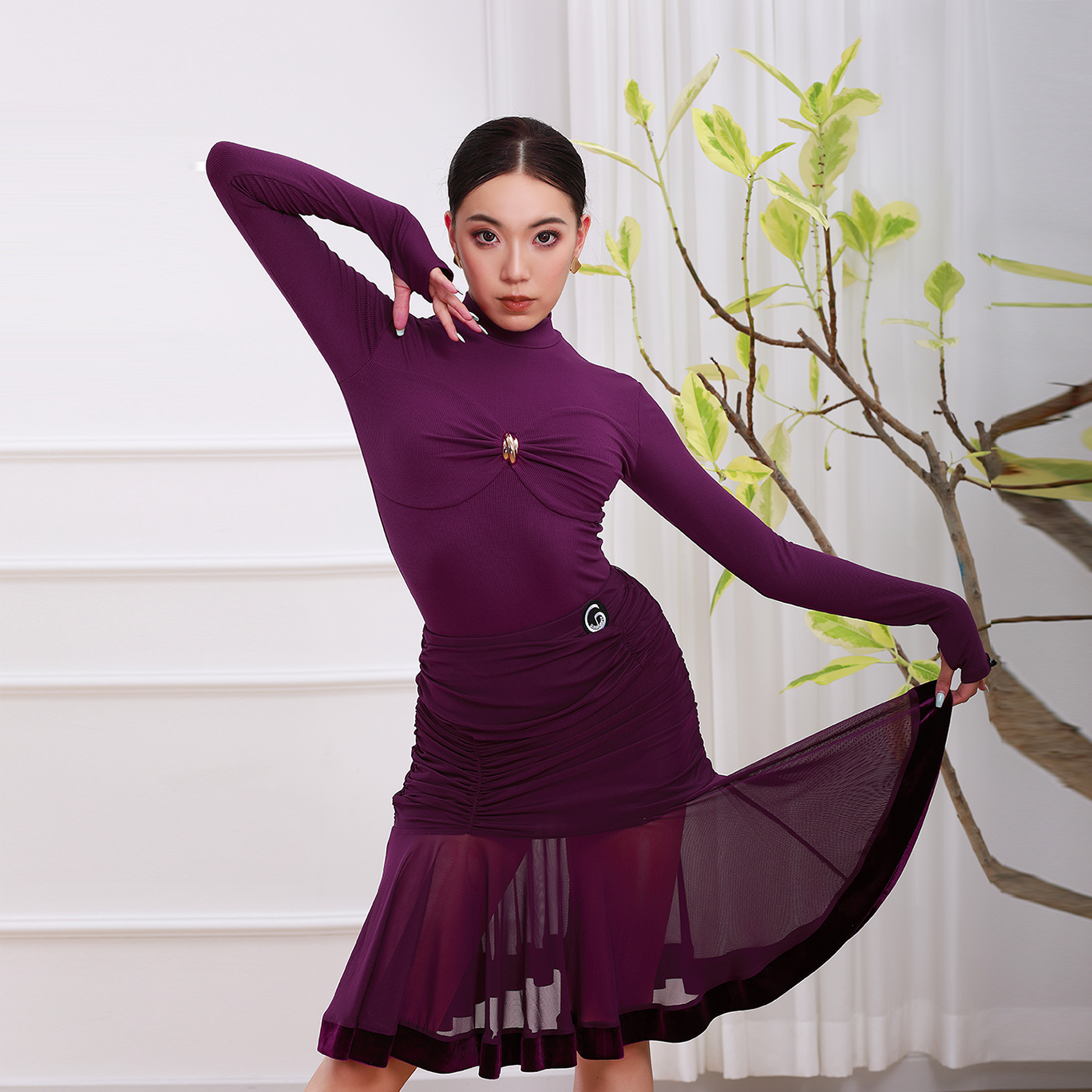 歌瑞亚拉丁舞服高领长袖训练服