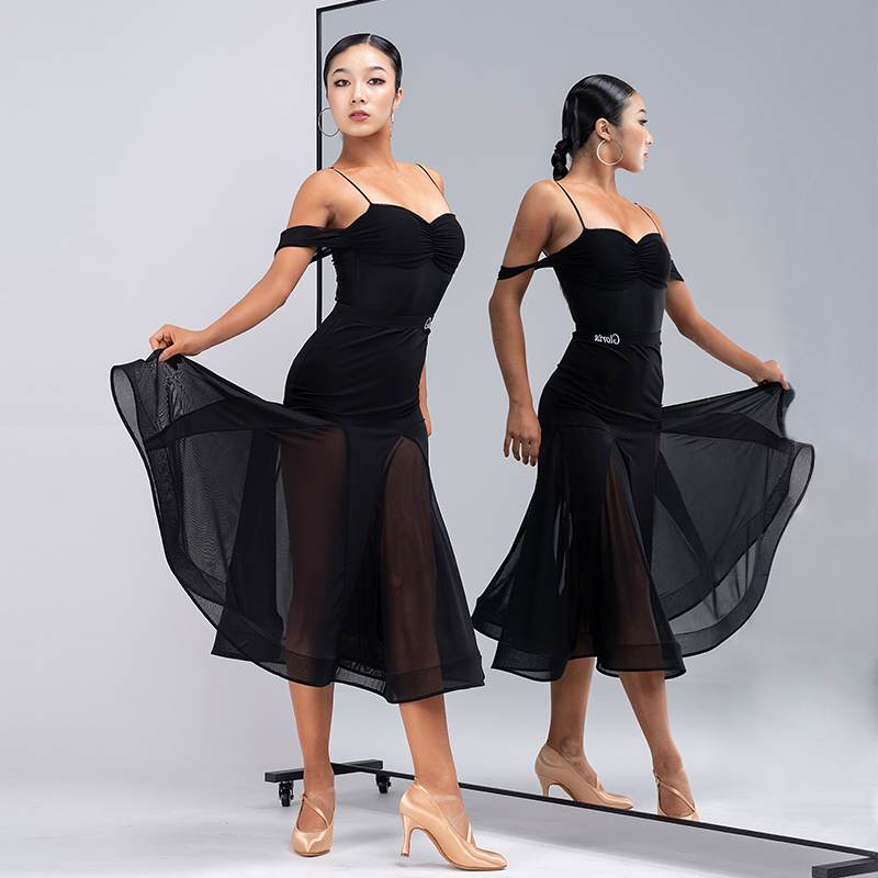 歌瑞亚拉丁舞服女成人摩登训练表演服春夏新款吊带鱼骨大摆裙222