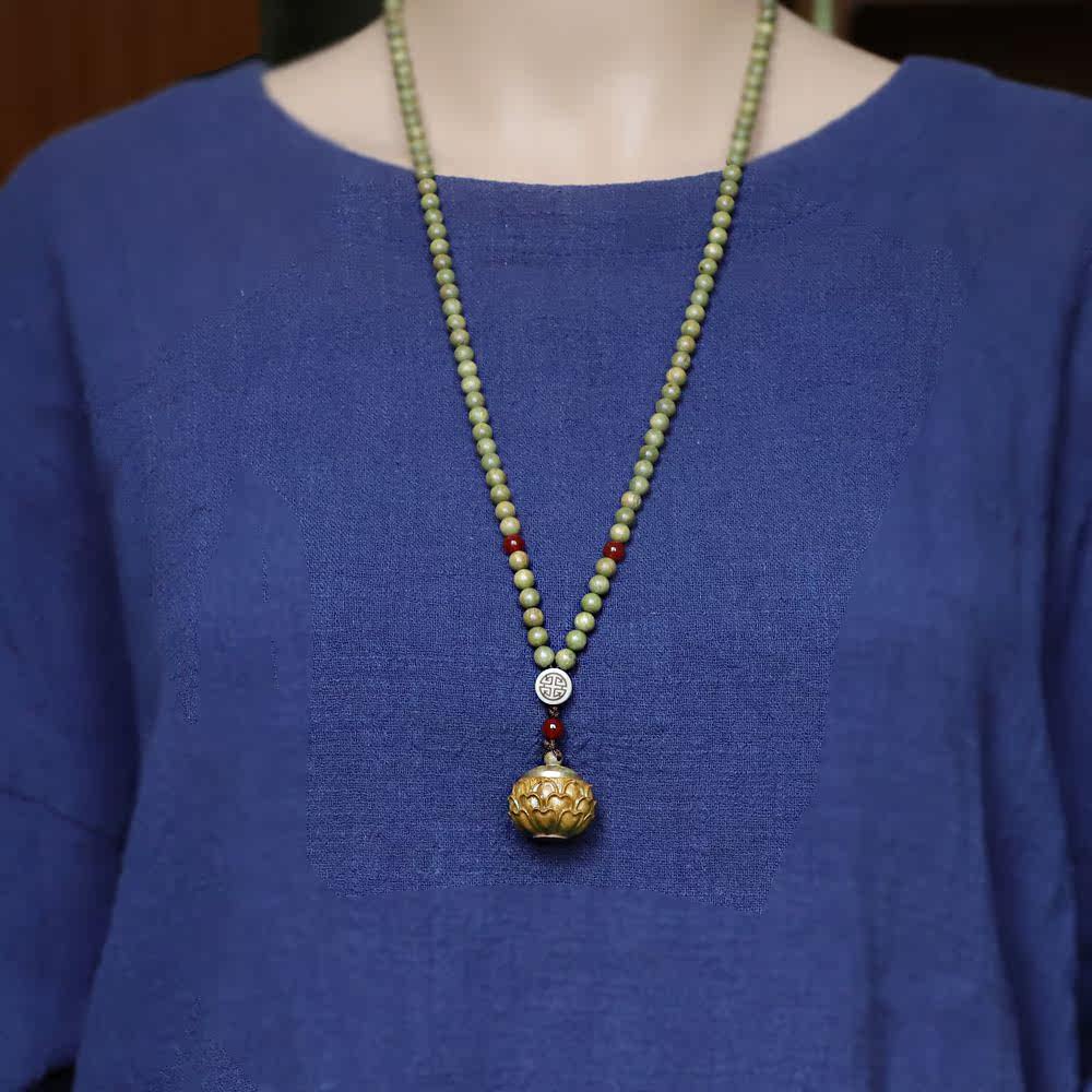 【荷花香囊】绿檀空心香囊可打开项链长款木质毛衣链民族风配饰女