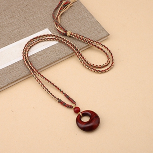 天然原木长项链绿檀木紫檀木吊坠平安扣毛衣链秋冬复古民族风配饰