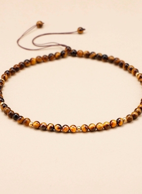 虎眼石串珠项链天然水晶石