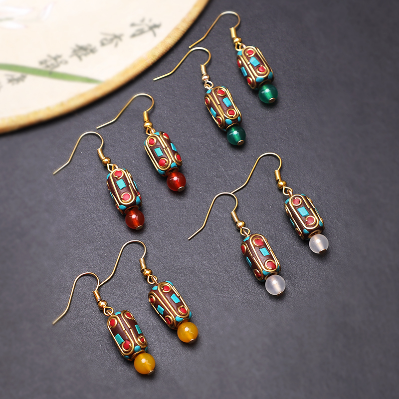 美炸了民族风气质耳环玛瑙显脸瘦