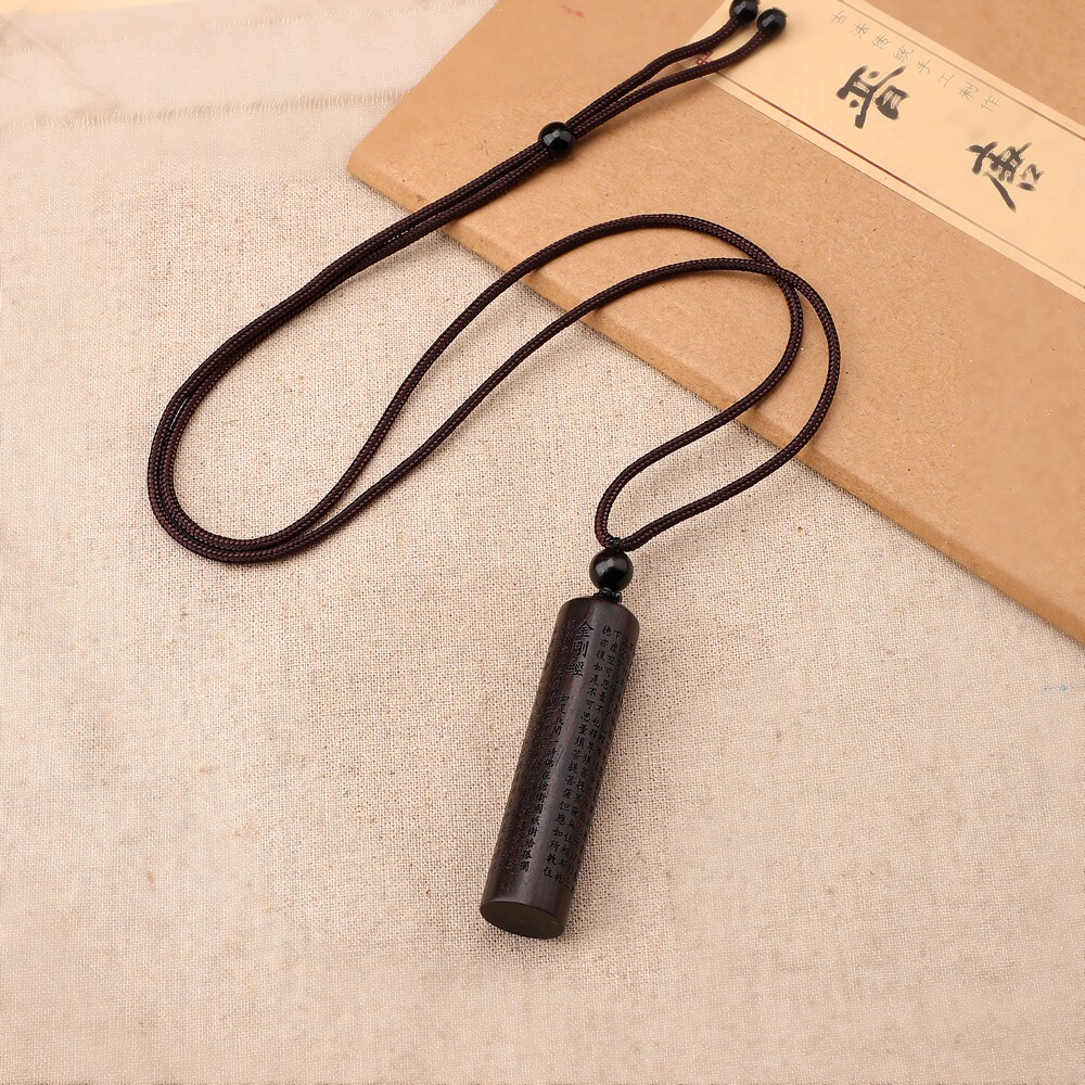 黑檀木雕刻经文项链长款毛衣链